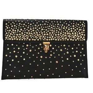Alexander McQueen Black and Gold Studded Skull Clutch